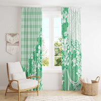 Green Palaka Hawaiian And Japanese Window Curtain Maneki Neko And Sakura Bloom DT05 - Polynesian Pride