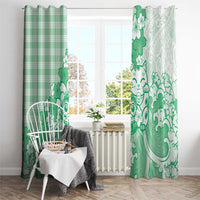 Green Palaka Hawaiian And Japanese Window Curtain Maneki Neko And Sakura Bloom DT05 - Polynesian Pride