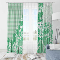 Green Palaka Hawaiian And Japanese Window Curtain Maneki Neko And Sakura Bloom DT05 - Polynesian Pride