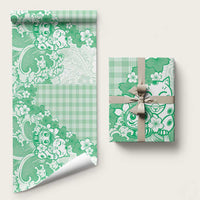 Green Palaka Hawaiian And Japanese Wrapping Paper Maneki Neko And Sakura Bloom DT05 58" × 23" Green - Polynesian Pride