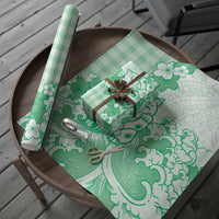 Green Palaka Hawaiian And Japanese Wrapping Paper Maneki Neko And Sakura Bloom DT05 - Polynesian Pride