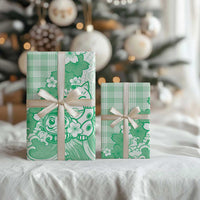 Green Palaka Hawaiian And Japanese Wrapping Paper Maneki Neko And Sakura Bloom DT05 - Polynesian Pride