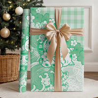 Green Palaka Hawaiian And Japanese Wrapping Paper Maneki Neko And Sakura Bloom DT05 - Polynesian Pride