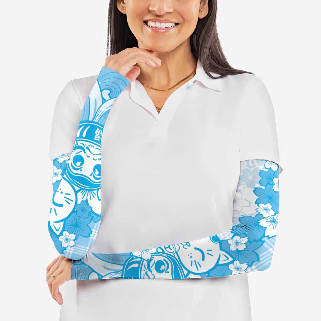 Blue Palaka Hawaiian And Japanese Arm Sleeves Maneki Neko And Sakura Bloom DT05 - Polynesian Pride