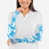 Blue Palaka Hawaiian And Japanese Arm Sleeves Maneki Neko And Sakura Bloom DT05 - Polynesian Pride