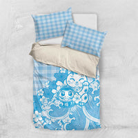 Blue Palaka Hawaiian And Japanese Bedding Set Maneki Neko And Sakura Bloom