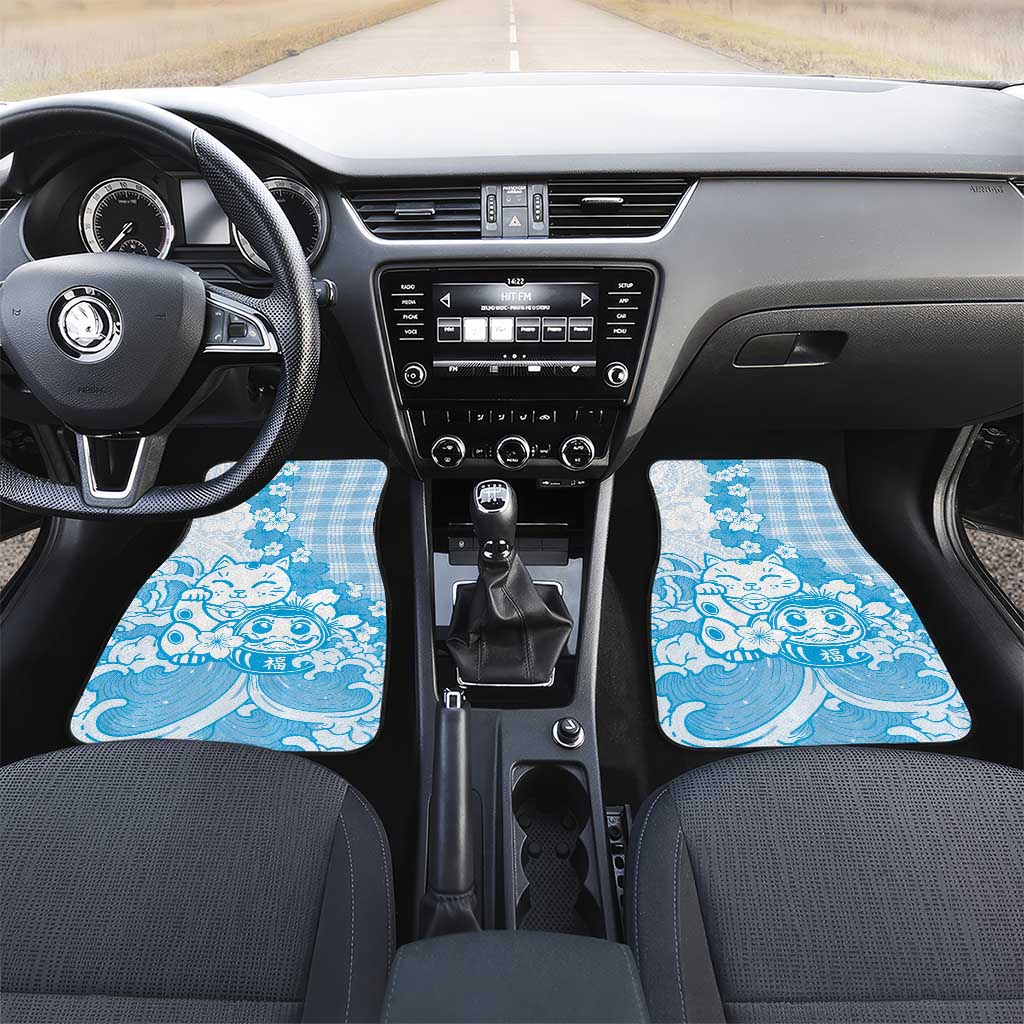 Blue Palaka Hawaiian And Japanese Car Mats Maneki Neko And Sakura Bloom