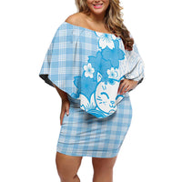 Blue Palaka Hawaiian And Japanese Family Matching Off Shoulder Short Dress and Hawaiian Shirt Maneki Neko And Sakura Bloom