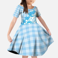 Blue Palaka Hawaiian And Japanese Family Matching Tank Maxi Dress and Hawaiian Shirt Maneki Neko And Sakura Bloom
