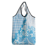 Blue Palaka Hawaiian And Japanese Grocery Bag Maneki Neko And Sakura Bloom DT05 - Polynesian Pride