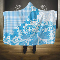 Blue Palaka Hawaiian And Japanese Hooded Blanket Maneki Neko And Sakura Bloom DT05 - Polynesian Pride