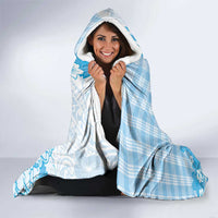Blue Palaka Hawaiian And Japanese Hooded Blanket Maneki Neko And Sakura Bloom DT05 - Polynesian Pride