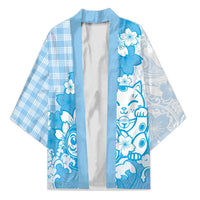 Blue Palaka Hawaiian And Japanese Kimono Maneki Neko And Sakura Bloom