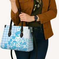 Blue Palaka Hawaiian And Japanese Leather Bag Maneki Neko And Sakura Bloom