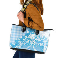 Blue Palaka Hawaiian And Japanese Leather Tote Bag Maneki Neko And Sakura Bloom