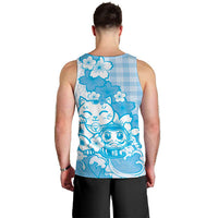 Blue Palaka Hawaiian And Japanese Men Tank Top Maneki Neko And Sakura Bloom DT05 - Polynesian Pride