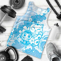 Blue Palaka Hawaiian And Japanese Men Tank Top Maneki Neko And Sakura Bloom DT05 - Polynesian Pride