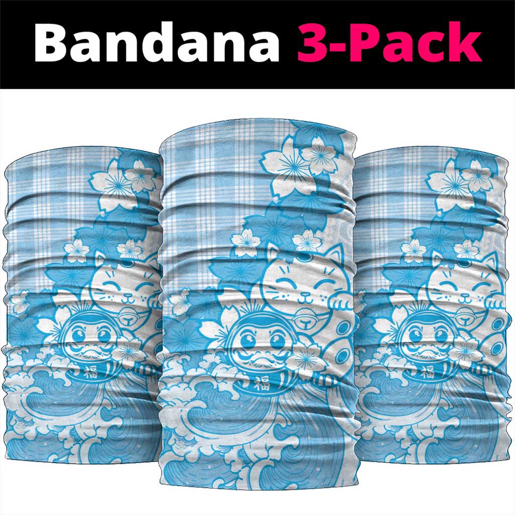 Blue Palaka Hawaiian And Japanese Neck Gaiter Maneki Neko And Sakura Bloom