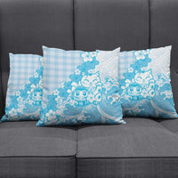 Blue Palaka Hawaiian And Japanese Pillow Cover Maneki Neko And Sakura Bloom DT05 - Polynesian Pride
