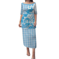 Blue Palaka Hawaiian And Japanese Puletasi Maneki Neko And Sakura Bloom DT05 Long Dress Blue - Polynesian Pride