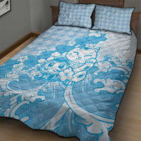 Blue Palaka Hawaiian And Japanese Quilt Bed Set Maneki Neko And Sakura Bloom