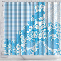 Blue Palaka Hawaiian And Japanese Shower Curtain Maneki Neko And Sakura Bloom DT05 - Polynesian Pride