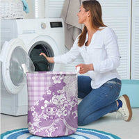 Purple Palaka Hawaiian And Japanese Laundry Basket Maneki Neko And Sakura Bloom