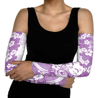 Purple Palaka Hawaiian And Japanese Arm Sleeves Maneki Neko And Sakura Bloom