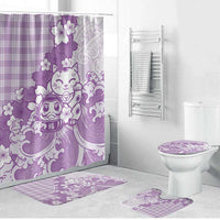 Purple Palaka Hawaiian And Japanese Bathroom Set Maneki Neko And Sakura Bloom DT05 Bathroom Set (4 pcs) Purple - Polynesian Pride