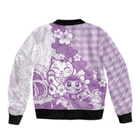 Purple Palaka Hawaiian And Japanese Bomber Jacket Maneki Neko And Sakura Bloom