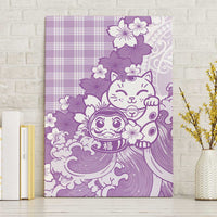 Purple Palaka Hawaiian And Japanese Canvas Wall Art Maneki Neko And Sakura Bloom