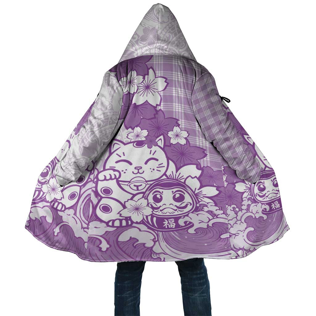 Purple Palaka Hawaiian And Japanese Cloak Maneki Neko And Sakura Bloom DT05 Unisex Purple - Polynesian Pride