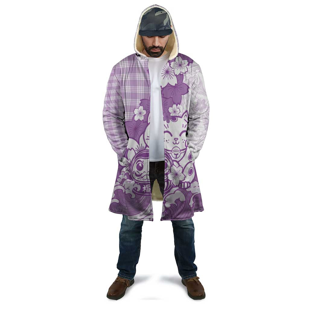 Purple Palaka Hawaiian And Japanese Cloak Maneki Neko And Sakura Bloom DT05 - Polynesian Pride