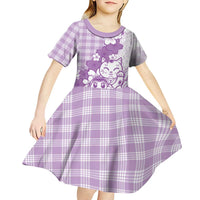 Purple Palaka Hawaiian And Japanese Kid Short Sleeve Dress Maneki Neko And Sakura Bloom DT05 - Polynesian Pride