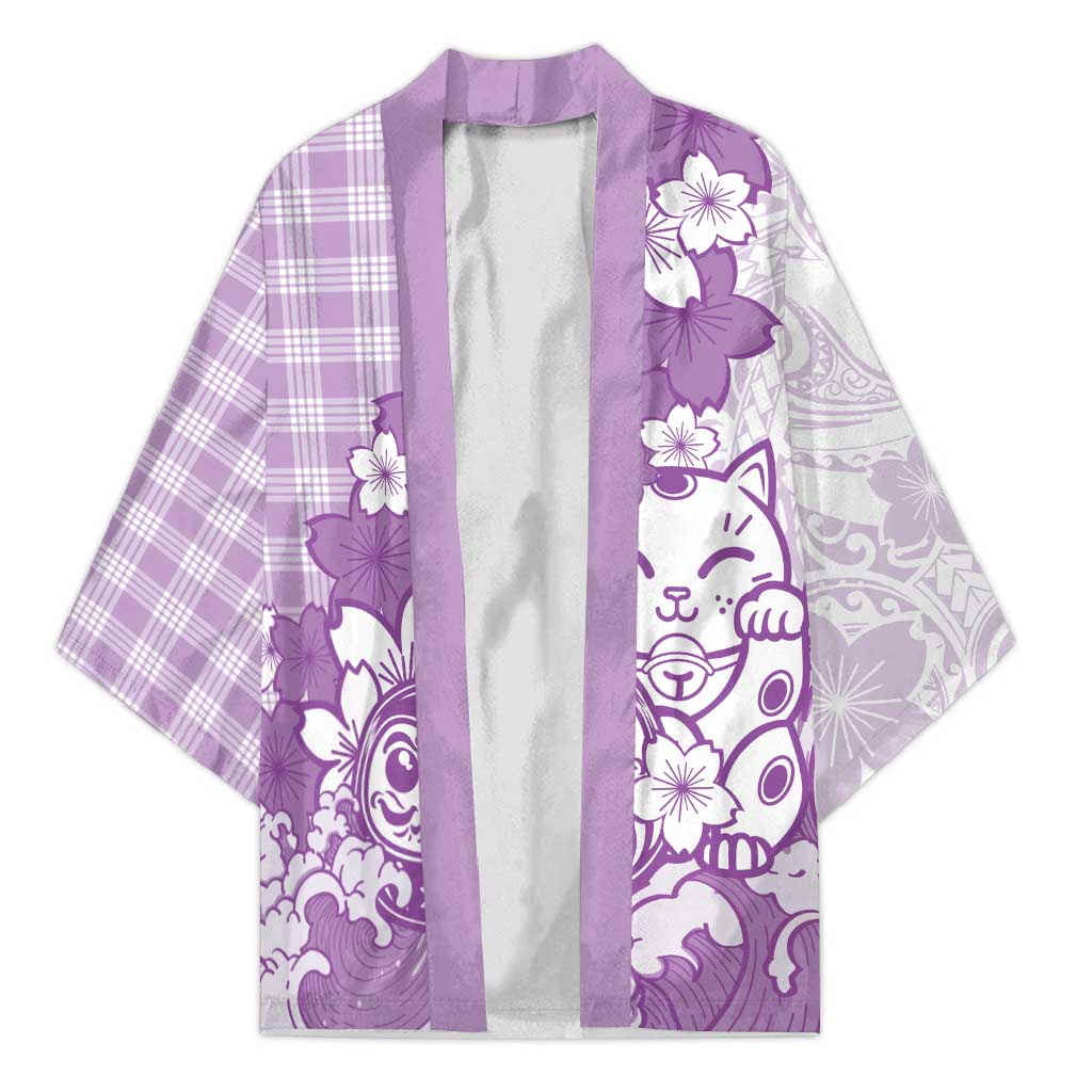Purple Palaka Hawaiian And Japanese Kimono Maneki Neko And Sakura Bloom DT05 Unisex Purple - Polynesian Pride