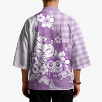Purple Palaka Hawaiian And Japanese Kimono Maneki Neko And Sakura Bloom DT05 - Polynesian Pride