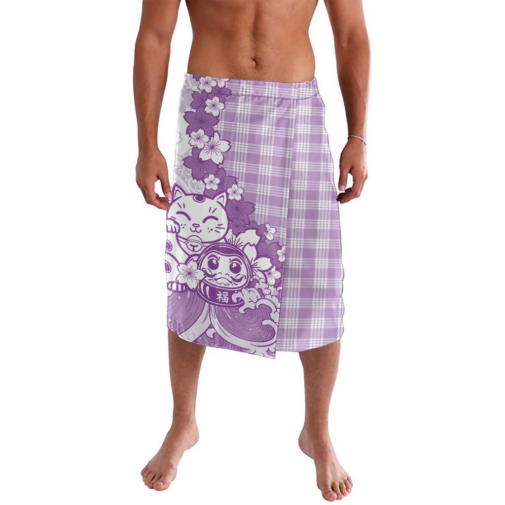 Purple Palaka Hawaiian And Japanese Lavalava Maneki Neko And Sakura Bloom DT05 Purple - Polynesian Pride