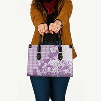 Purple Palaka Hawaiian And Japanese Leather Bag Maneki Neko And Sakura Bloom DT05 - Polynesian Pride