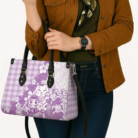 Purple Palaka Hawaiian And Japanese Leather Bag Maneki Neko And Sakura Bloom DT05 - Polynesian Pride