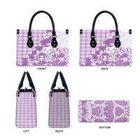 Purple Palaka Hawaiian And Japanese Leather Bag Maneki Neko And Sakura Bloom DT05 - Polynesian Pride