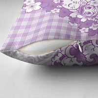 Purple Palaka Hawaiian And Japanese Pillow Cover Maneki Neko And Sakura Bloom