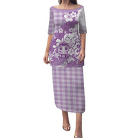 Purple Palaka Hawaiian And Japanese Puletasi Maneki Neko And Sakura Bloom