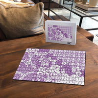 Purple Palaka Hawaiian And Japanese Puzzle Maneki Neko And Sakura Bloom