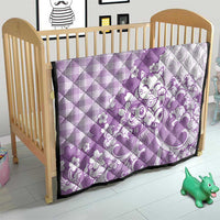 Purple Palaka Hawaiian And Japanese Quilt Maneki Neko And Sakura Bloom