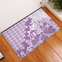 Purple Palaka Hawaiian And Japanese Rubber Doormat Maneki Neko And Sakura Bloom
