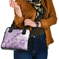 Purple Palaka Hawaiian And Japanese Shoulder Handbag Maneki Neko And Sakura Bloom