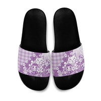 Purple Palaka Hawaiian And Japanese Slide Sandals Maneki Neko And Sakura Bloom