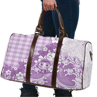 Purple Palaka Hawaiian And Japanese Travel Bag Maneki Neko And Sakura Bloom
