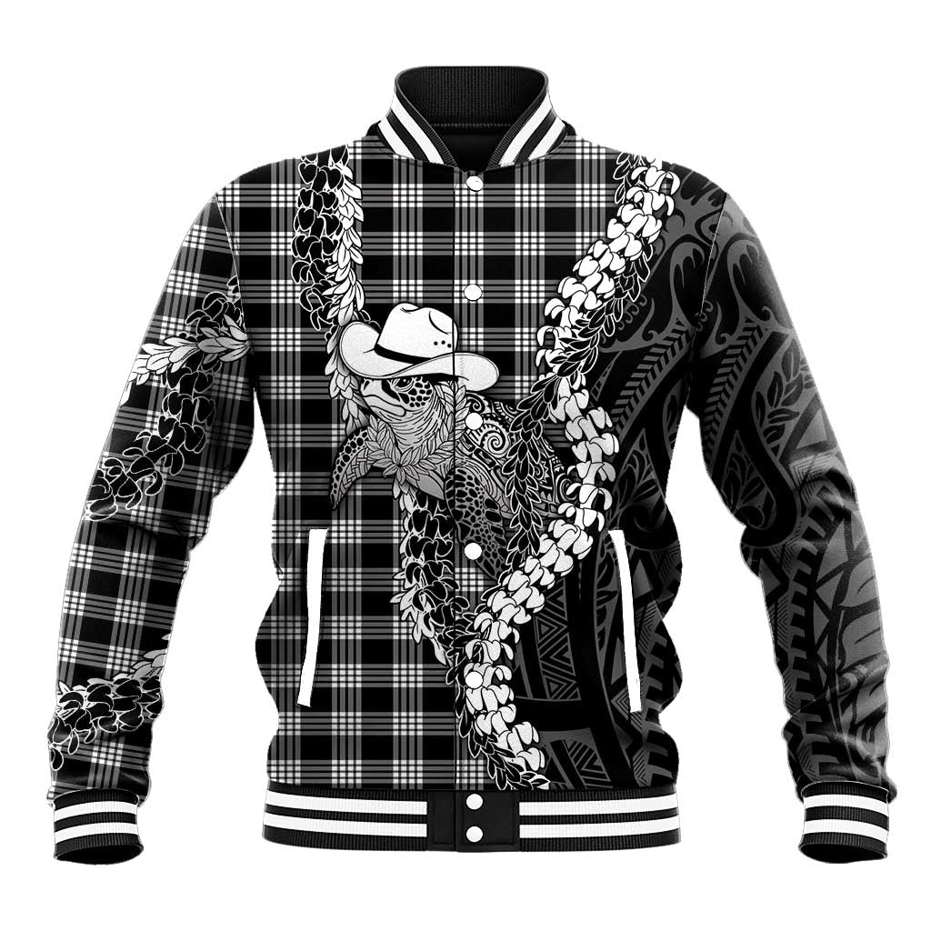 Black Hawaii Palaka Cowboy Turtle Baseball Jacket Hawaiian Paniolo Puakenikeni Maile Lei