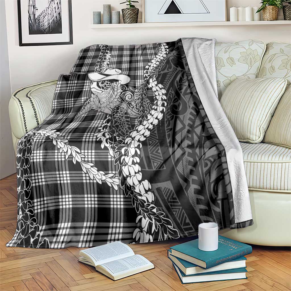 Black Hawaii Palaka Cowboy Turtle Blanket Hawaiian Paniolo Puakenikeni Maile Lei